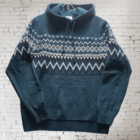 Old Navy Teal Hoodie Sweater Men’s L Y2K Pullover Knit Blend, Cozy Fit - Picture 1 of 11